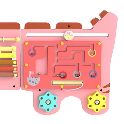 AIYAPLAY Busy Board Panels, Wall Mounted Montessori Inspired, Toddler Learning Centre Dinosaur Theme, Pink