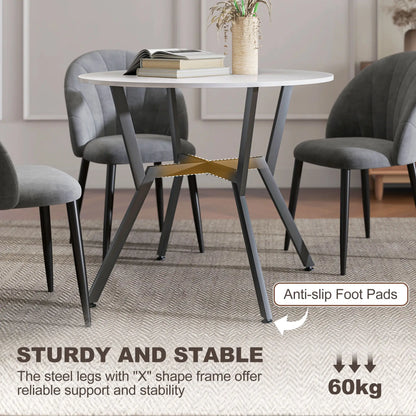 HOMCOM Dining Table, Round Kitchen Table with Black Legs, High Gloss White