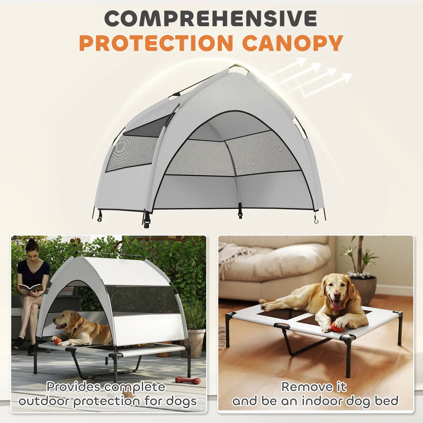 PawHut Portable Elevated Dog Bed with Removable Canopy, Cooling Raised Pet Cot for Medium Large Dogs