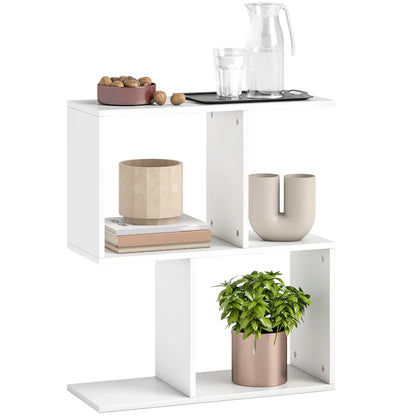 HOMCOM Side Table, Narrow End Table with Storage Shelves, S-Shaped, 3-Tier, White