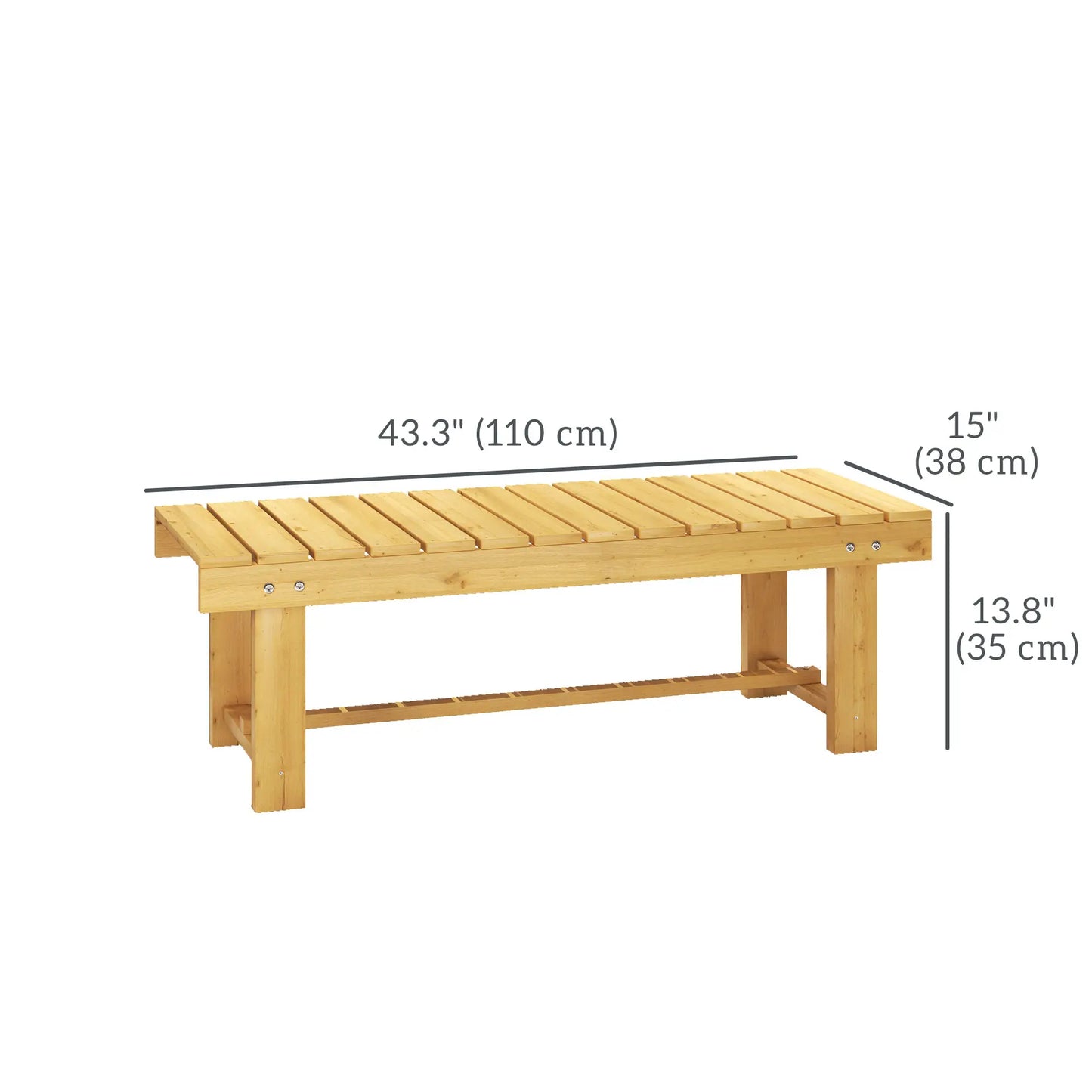 Outsunny 1 Piece 2-Seater Outdoor Indoor Wooden Garden Bench Fir Patio Loveseat, Natural