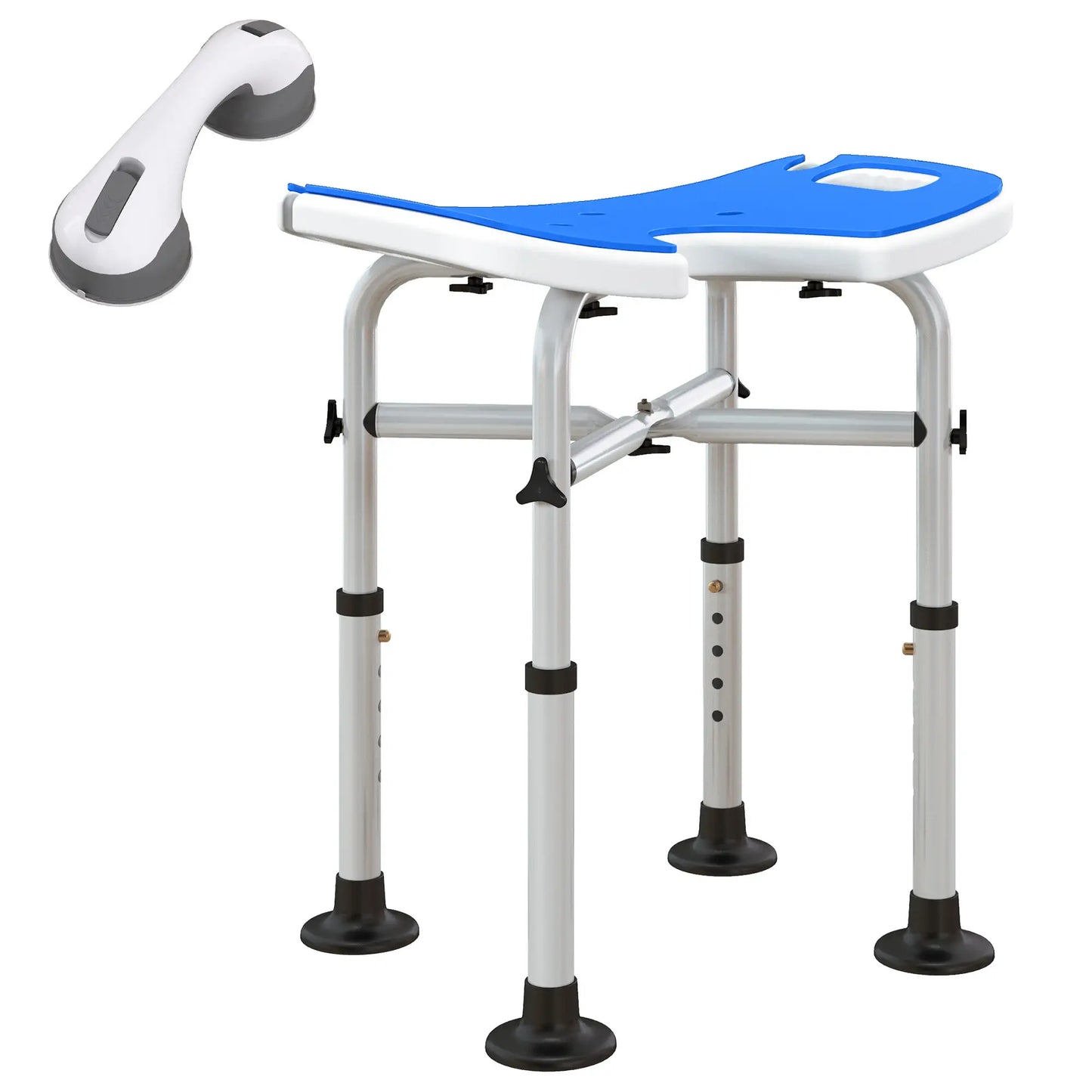 HOMCOM 39-51.5cm 'U' Seat Padded Shower Stool Bathroom Seat with Adjustable Height - Dark Blue