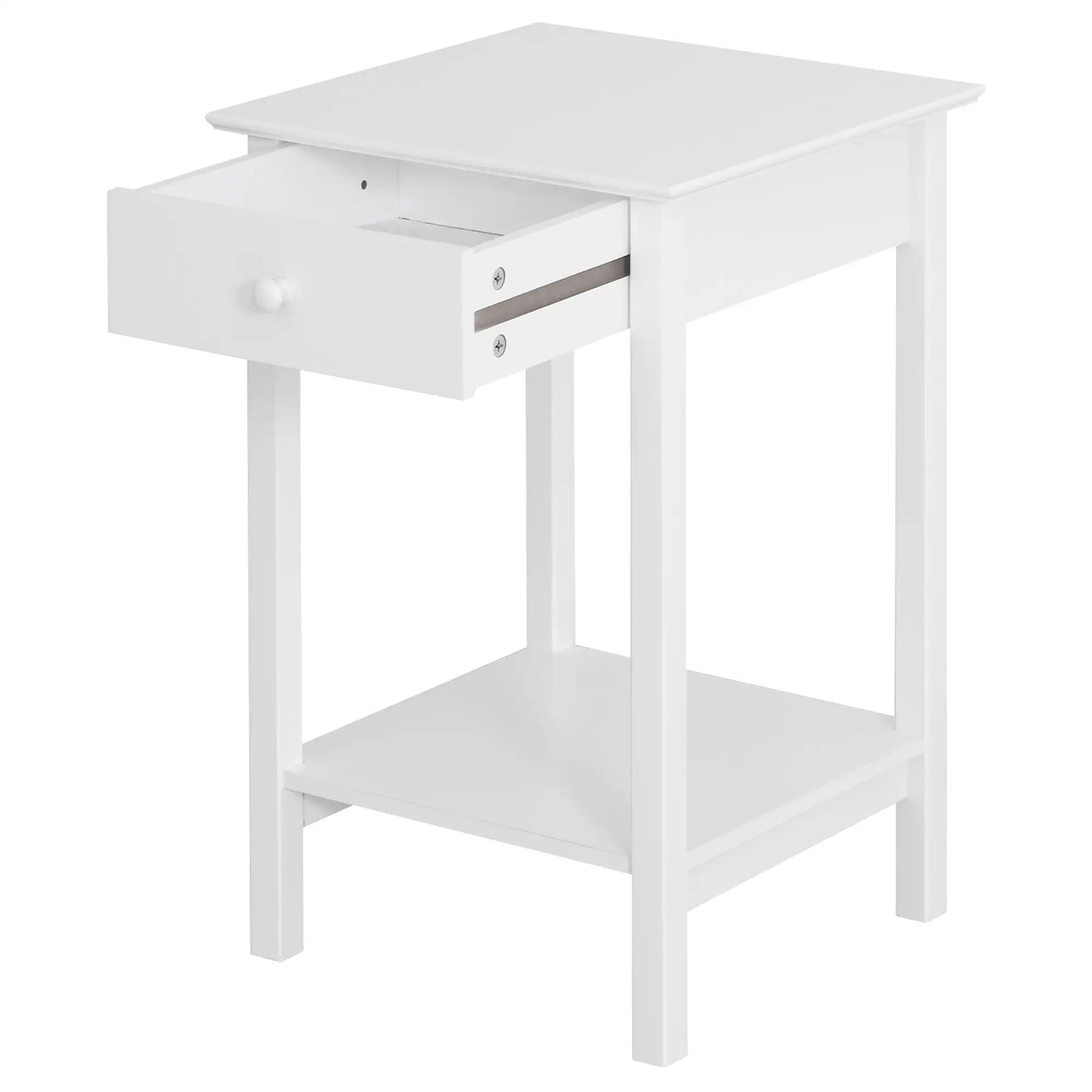 HOMCOM Wooden Side Table, Bedside Cabinet with Drawer and Storage Shelf for Bedroom, White