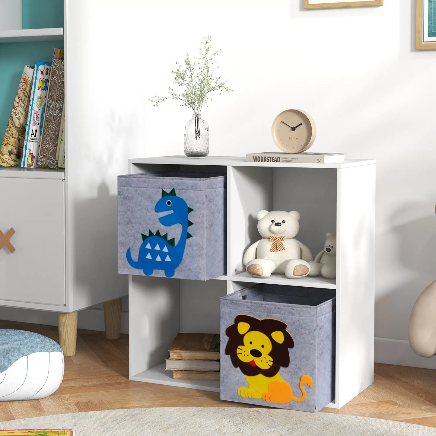 ZONEKIZ Kids Toy Storage Box with Two Non-Woven Fabric Drawers - White
