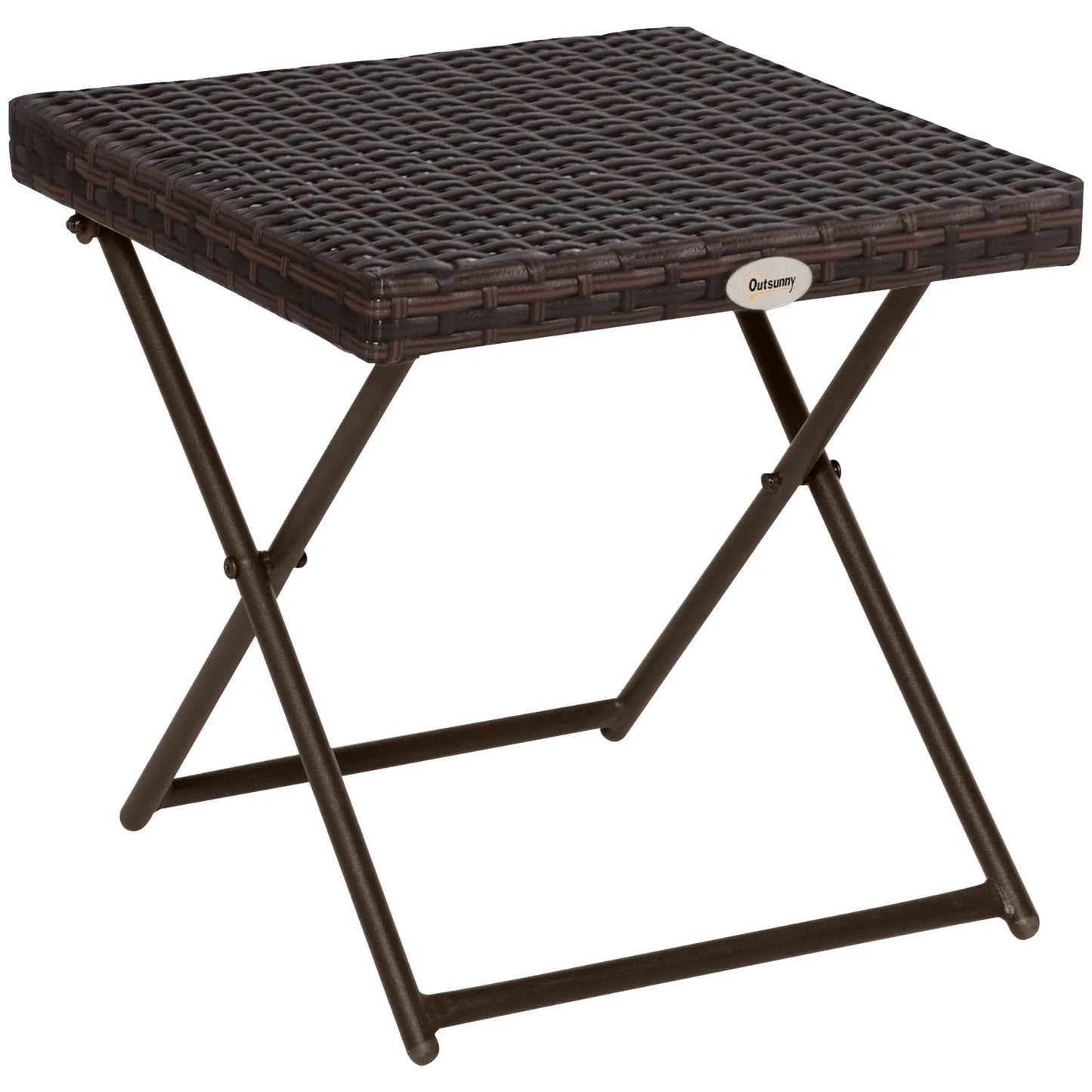 Outsunny Folding Rattan Garden Coffee Table, Small Square Outdoor Bistro Side Table for Patio, Balcony, Porch, Brown