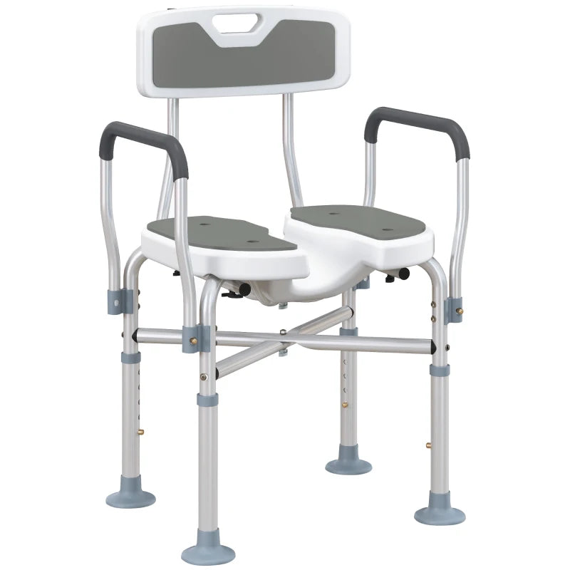 HOMCOM Shower Chair with Upgraded U-Shaped Seat, Height Adjustable Padded Bath Chair with Non-Slip Feet for Elderly Seniors, Grey
