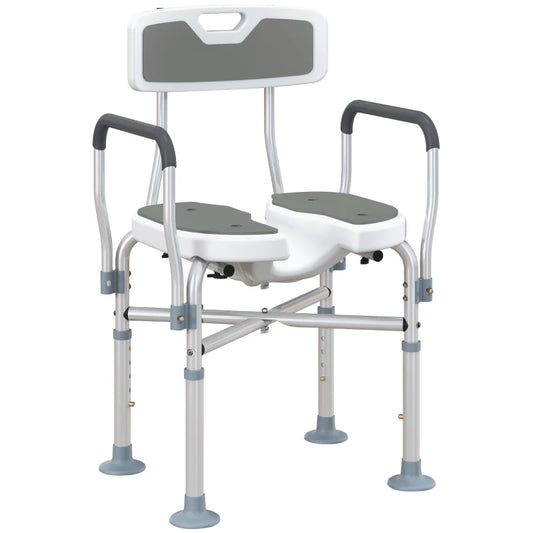 HOMCOM Shower Chair with Upgraded U-Shaped Seat, Height Adjustable Padded Bath Chair with Non-Slip Feet for Elderly Seniors, Grey