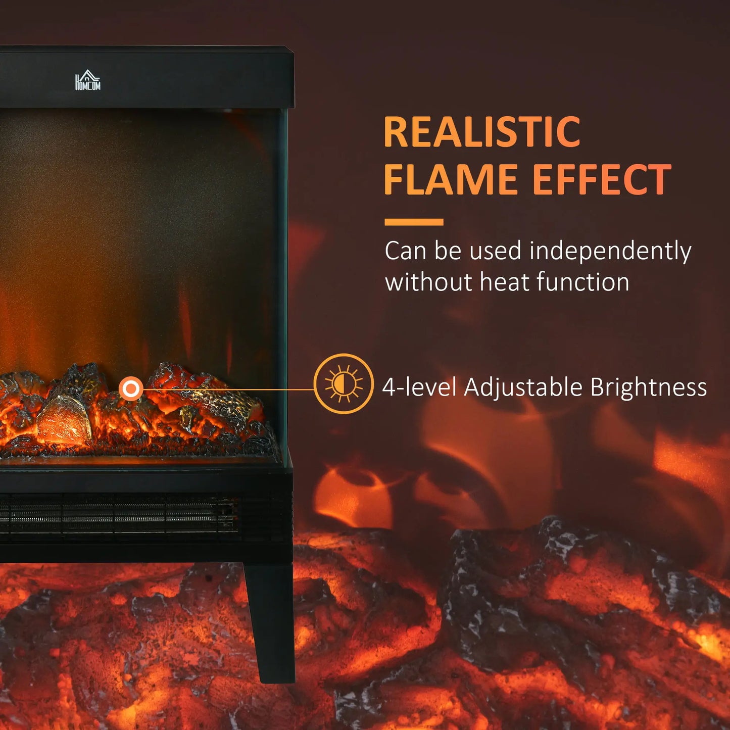 HOMCOM 180° Charming Electric Fireplace Heater, Quiet Freestanding Stove with LED Flame Effect, Overheating Protection, Black