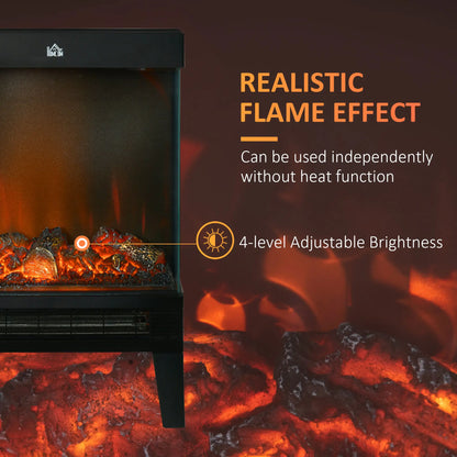 HOMCOM 180° Charming Electric Fireplace Heater, Quiet Freestanding Stove with LED Flame Effect, Overheating Protection, Black