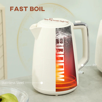 HOMCOM Kettle and Toaster Set, 1.7L 3000W Fast Boil Kettle & 2 Slice Toaster Kitchen Set, Cream White
