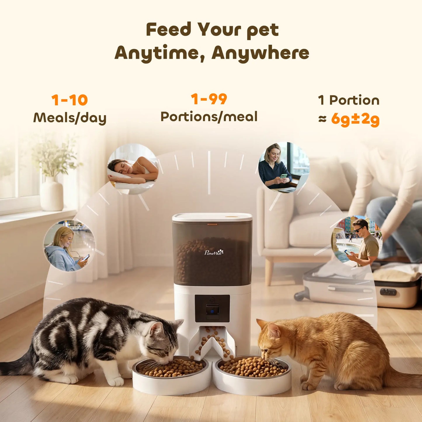 PawHut Automatic Cat Feeder for 2 Cats with HD Camera, 2.4G & 5G WiFi Pet Food Dispenser 6L APP Control