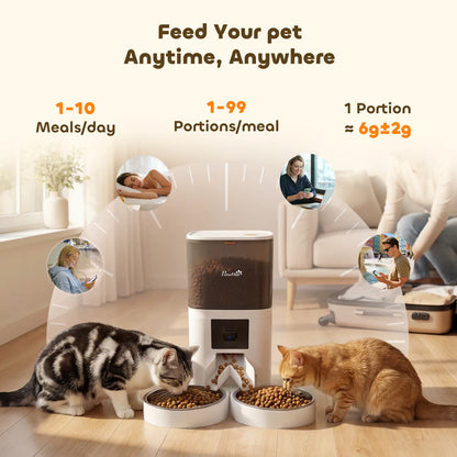 PawHut Automatic Cat Feeder for 2 Cats with HD Camera, 2.4G & 5G WiFi Pet Food Dispenser 6L APP Control