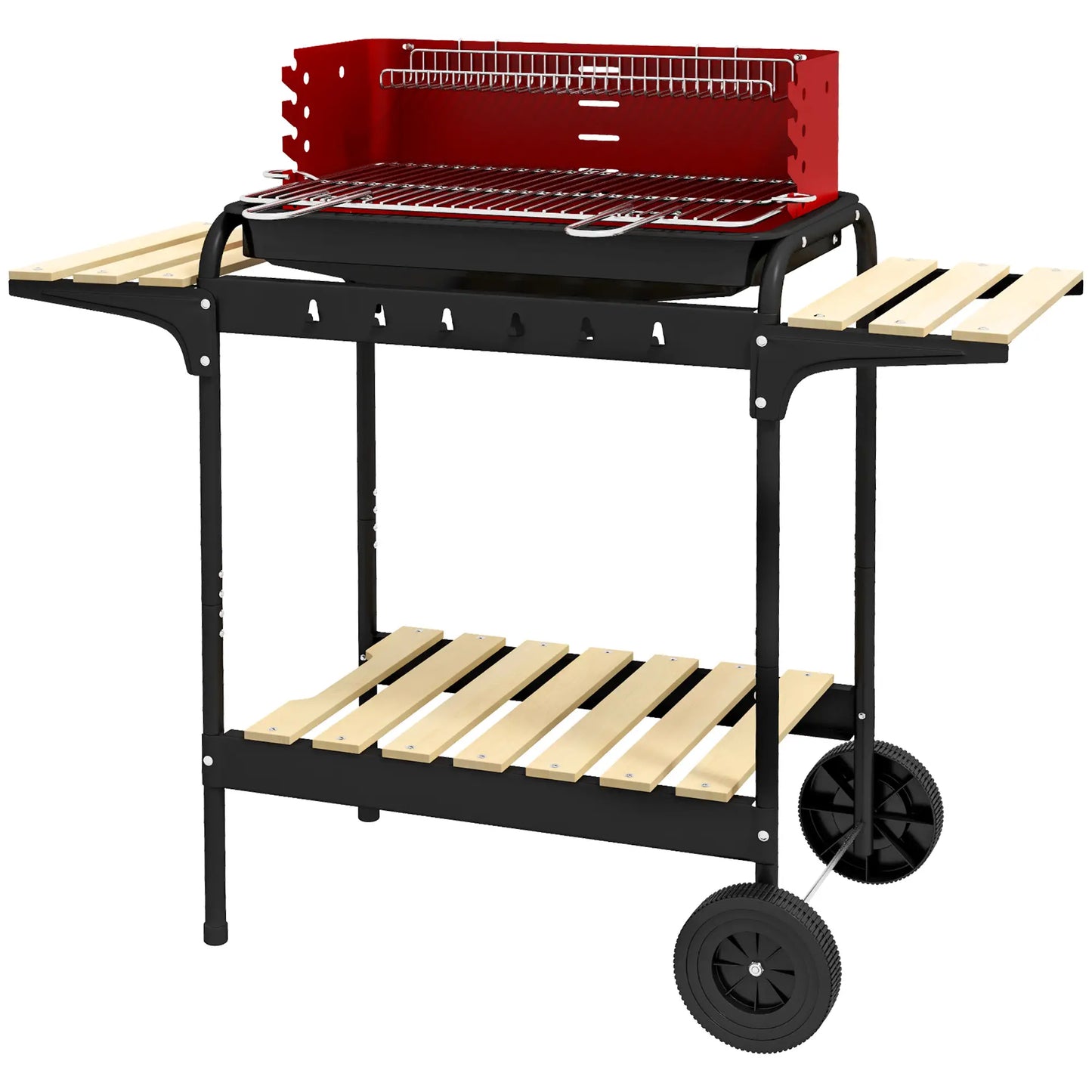 Outsunny Charcoal BBQ, with Five Position Barbecue Grill Grate - Red