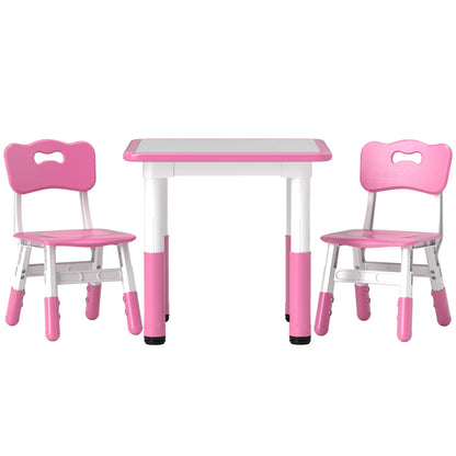 AIYAPLAY Height Adjustable Toddler Table and Chair Set, 3-Piece Children Activity Table w/ 2 Chairs for Playroom - Pink