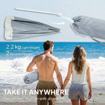 Outsunny Beach Umbrella Parasol with Sand Anchor, Portable Tilting Garden Parasol with Adjustable Height, Light Grey