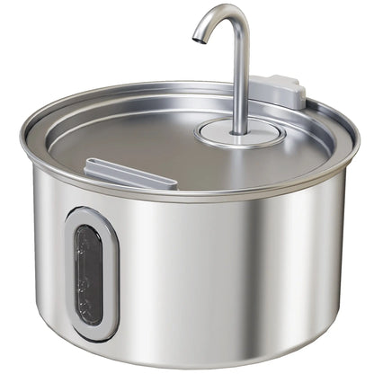 PawHut 2.5L Stainless Steel Cat Water Fountain for Drinking with Ultra-Silent Pump, Water-Level Window, 7 Filters