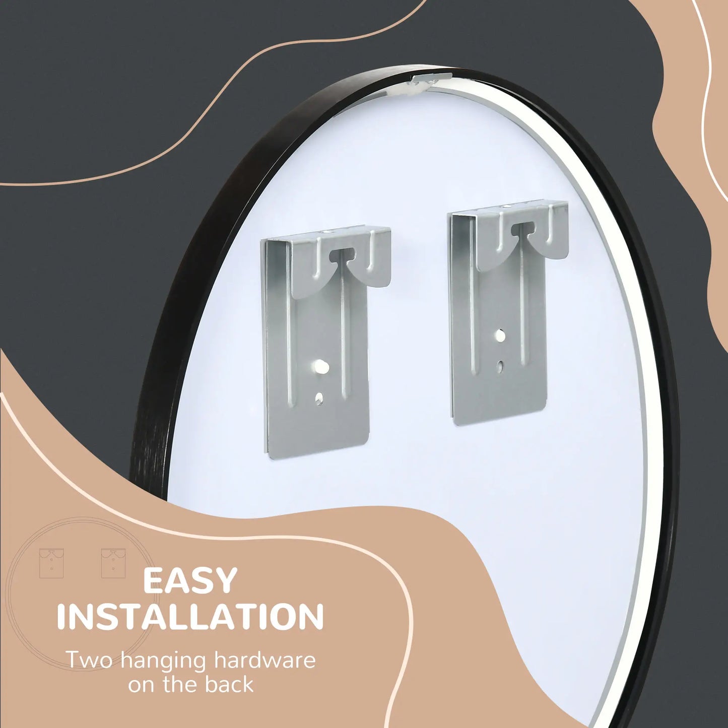 kleankin Round Bathroom Mirror, Modern Wall-Mounted Makeup Mirror with Aluminium Frame for Washroom Living Room, Black