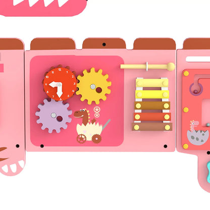 AIYAPLAY Busy Board Panels, Wall Mounted Montessori Inspired, Toddler Learning Centre Dinosaur Theme, Pink