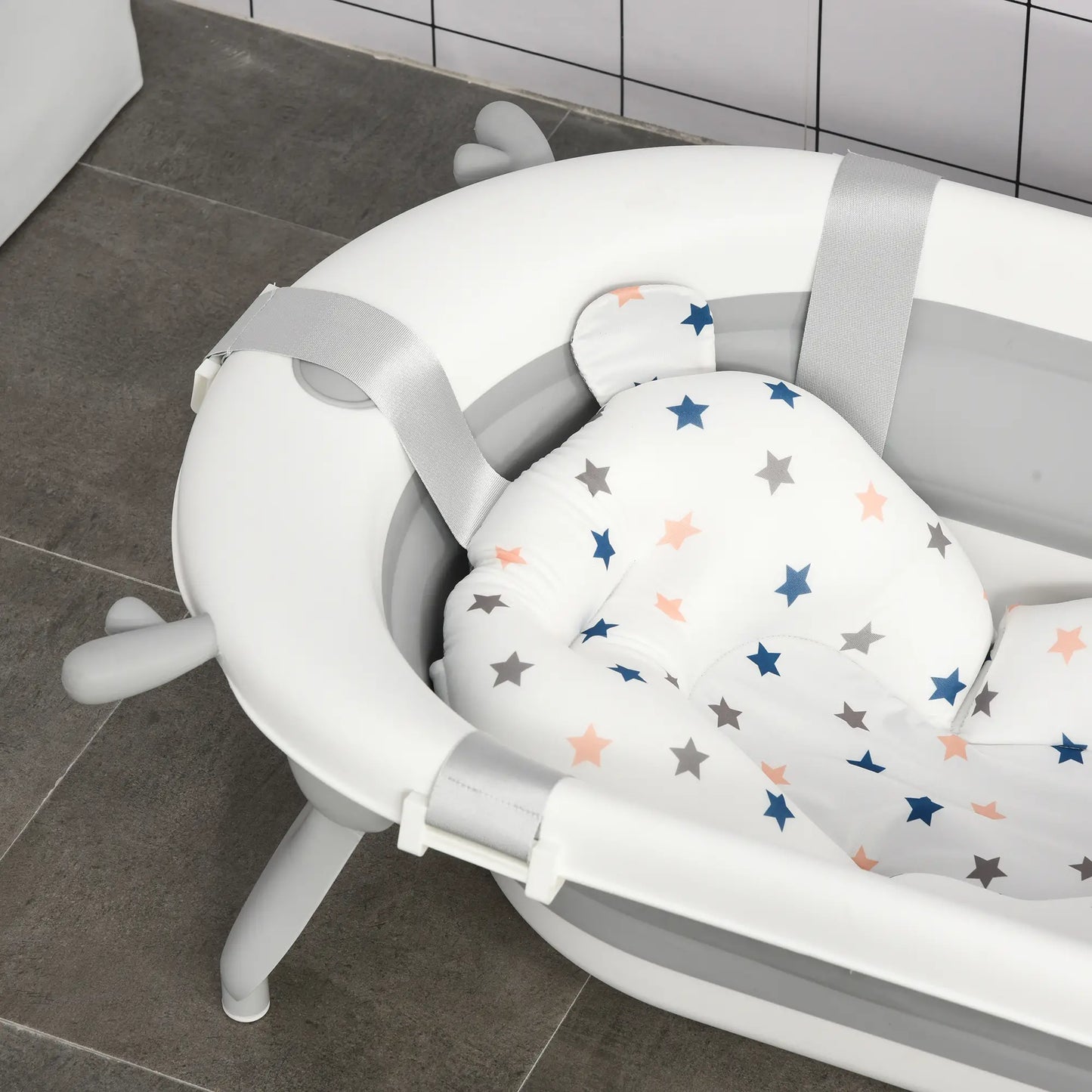 HOMCOM Foldable Baby Bathtub Set, Collapsible Bath Tub with Thermostatic Water Plug, Non-Slip Support for Newborn To 3 Years