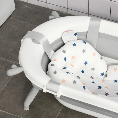 HOMCOM Foldable Baby Bathtub Set, Collapsible Bath Tub with Thermostatic Water Plug, Non-Slip Support for Newborn To 3 Years