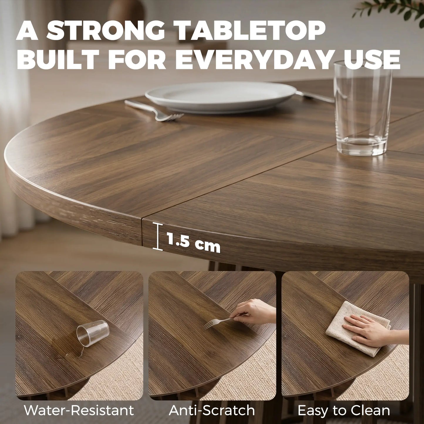 HOMCOM Round Dining Table for 4-6 People Modern Kitchen Table with Slatted Base, Light Walnut
