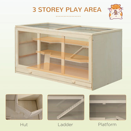 PawHut Wooden Hamster Cage, Small Animals Hutch with Openable Top, Exercise Play House Pen, Natural