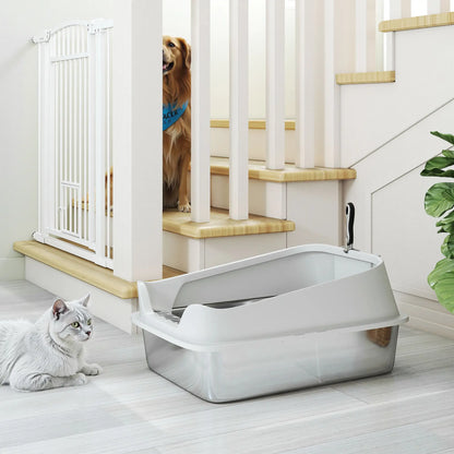 PawHut XL Stainless Steel Cat Litter Box with High Sides & Metal Scoop