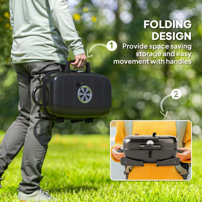 Outsunny Charcoal Barbecue Grill Folding Portable BBQ Grill with Thermometer for Camping & Picnic, Black