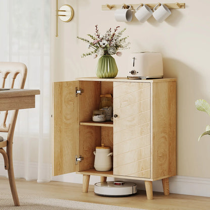 HOMCOM Vintage Storage Cabinet with Double Chevron Doors - Natural Wood Effect