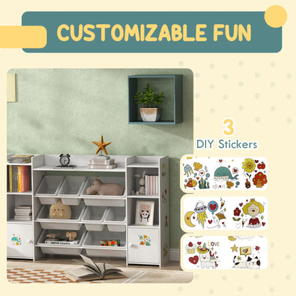 AIYAPLAY Kids Toy Organizers with 8 Removable Storage Bins and Bookshelf, White