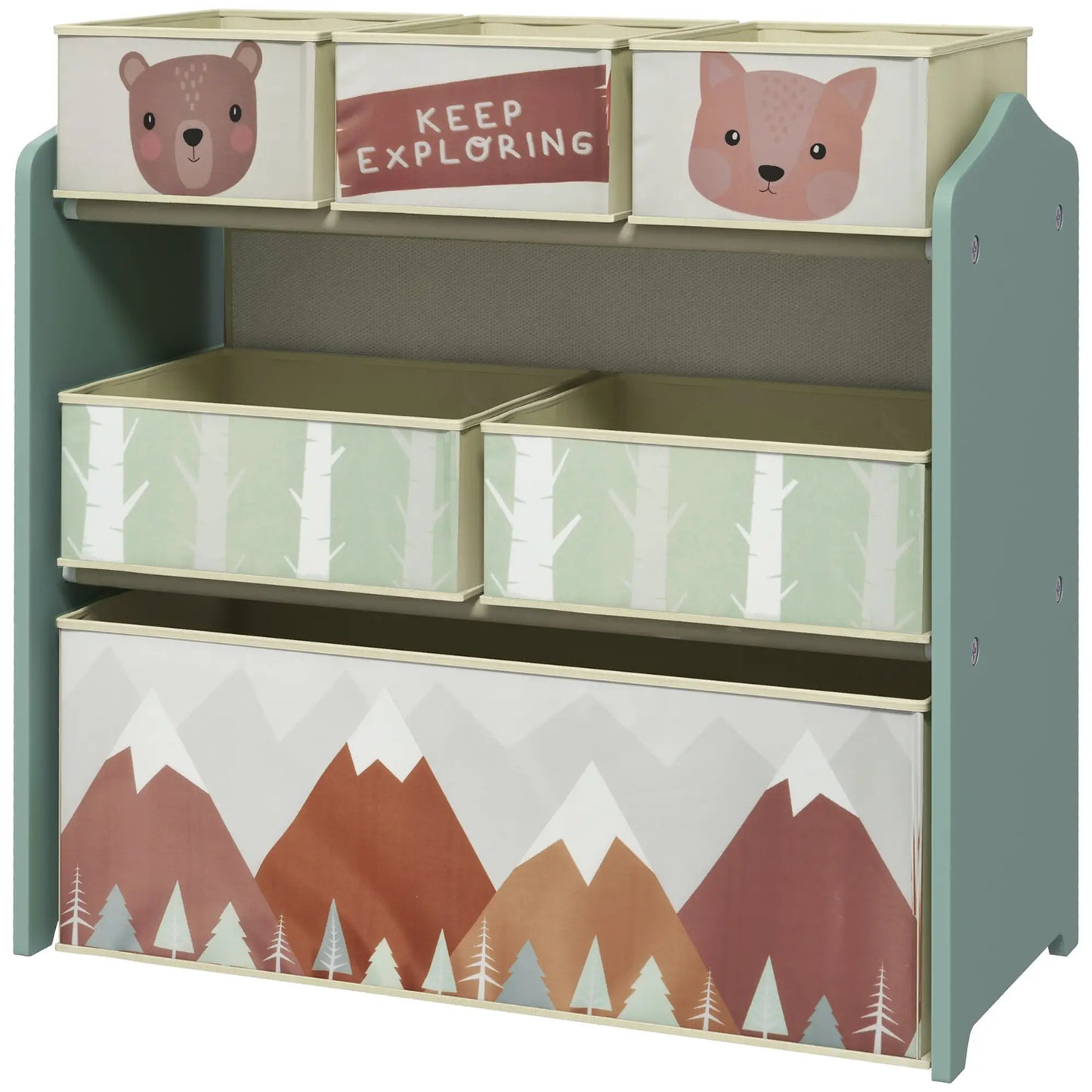 ZONEKIZ Kids Storage Unit, Toy Storage Organiser with Six Fabric Bins, for Bedrooms, Playrooms - Green