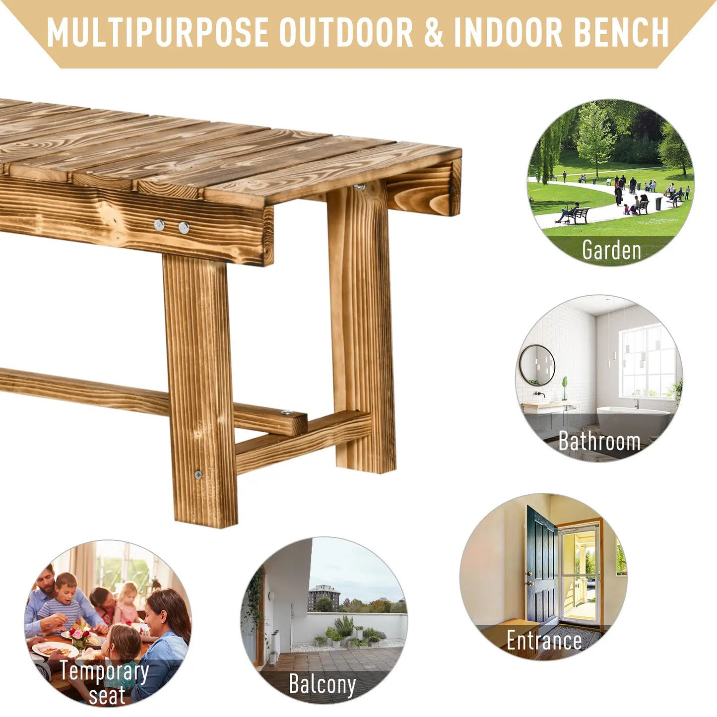 Outsunny 1 Piece 2-Seater Outdoor Indoor Wooden Garden Bench Fir Patio Loveseat, Carbonised