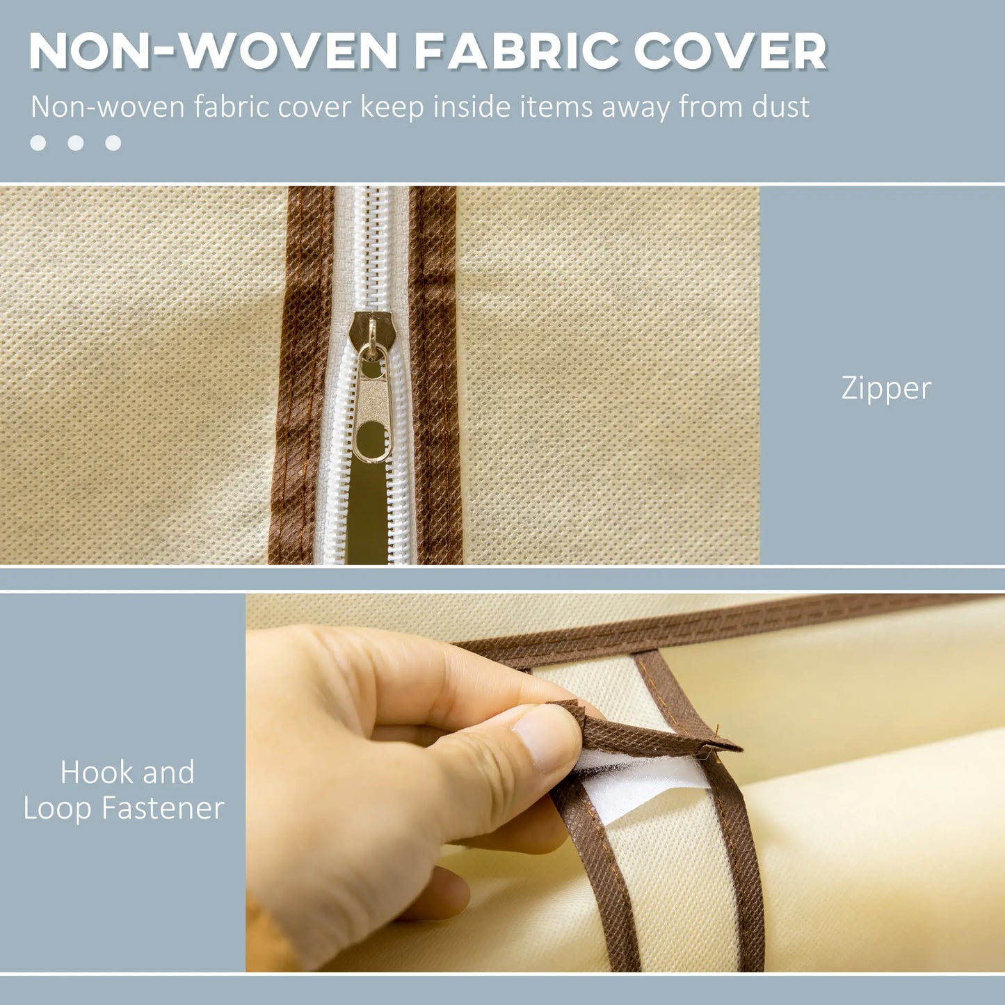 HOMCOM Fabric Cloth Wardrobe Clothes Organizer with Rails and Shelves - Cream White