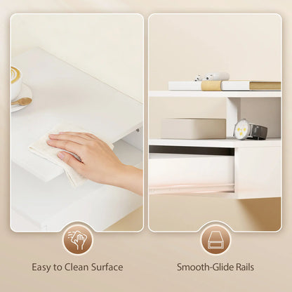 HOMCOM Set of Two Floating Bedside Tables Wall-Mounted Side Table - White