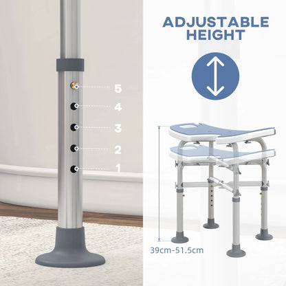 HOMCOM 39-51.5cm 'U' Seat Padded Bathroom Shower Stool Anti-Slip - Light Blue