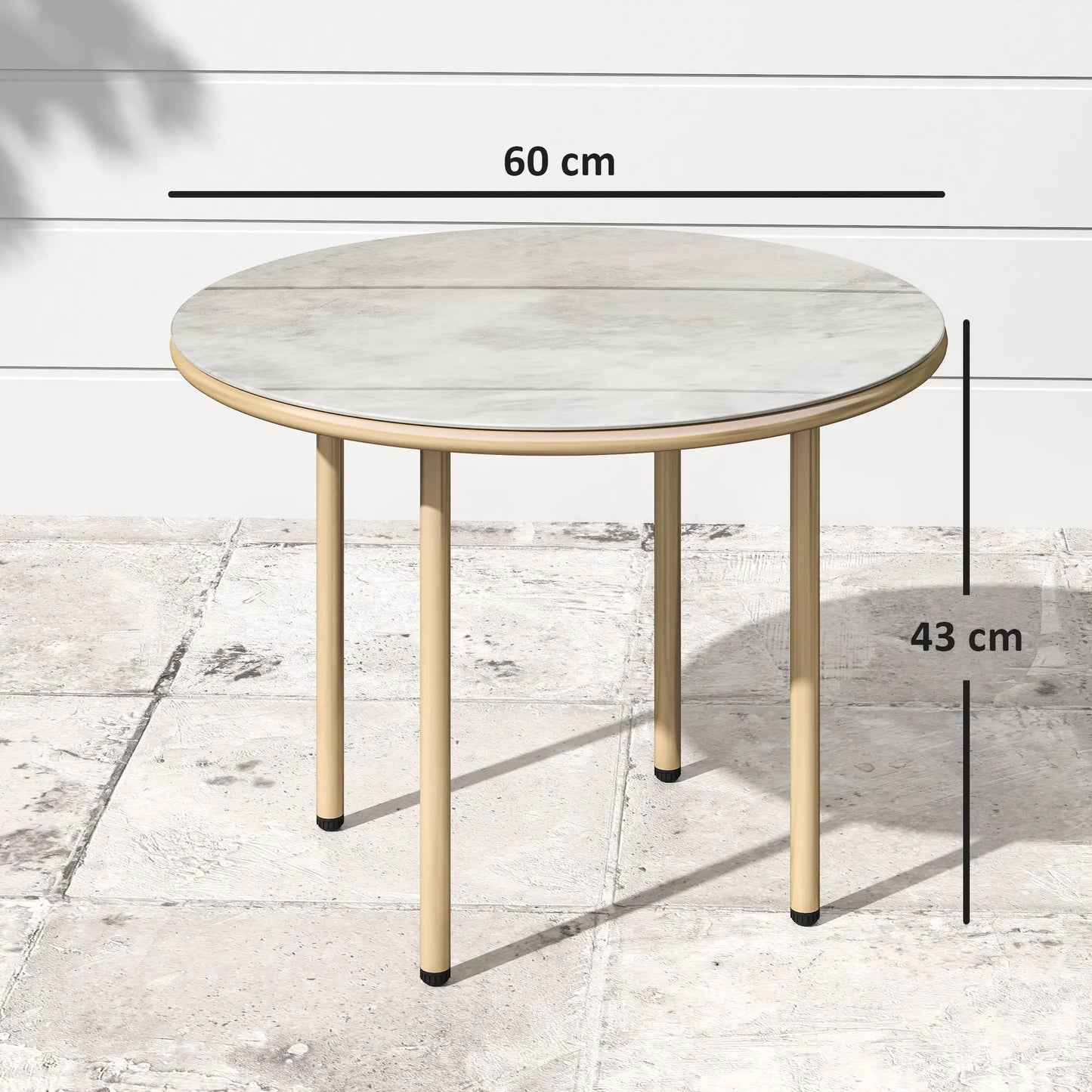 Outsunny Round Coffee Table, End Side Table with Faux Marble Tempered Glass Top, Steel Frame for Home, Office, Beige
