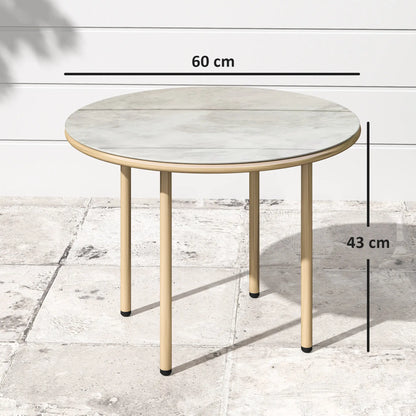 Outsunny Round Coffee Table, End Side Table with Faux Marble Tempered Glass Top, Steel Frame for Home, Office, Beige