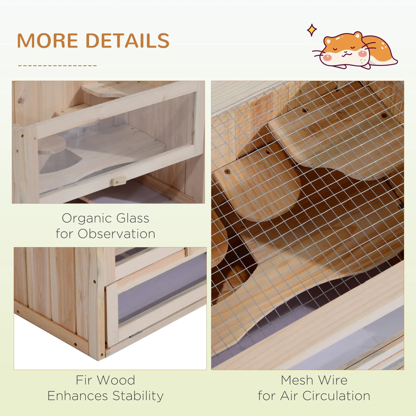 PawHut Wooden Hamster Cage Mouse Mice Rodent Small Animals Hutch Exercise Play House, Natural Wood Finish