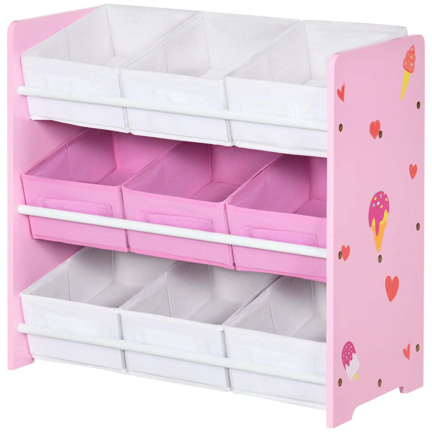 ZONEKIZ Kids Storage Rack with Nine Removable Baskets for Nursery, Bedroom, Playroom - Pink