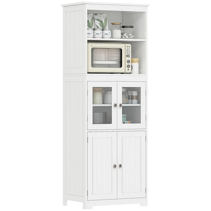 HOMCOM Freestanding Kitchen Cupboard, 4-Door Storage Cabinet with Adjustable Shelf and Glass Doors, White