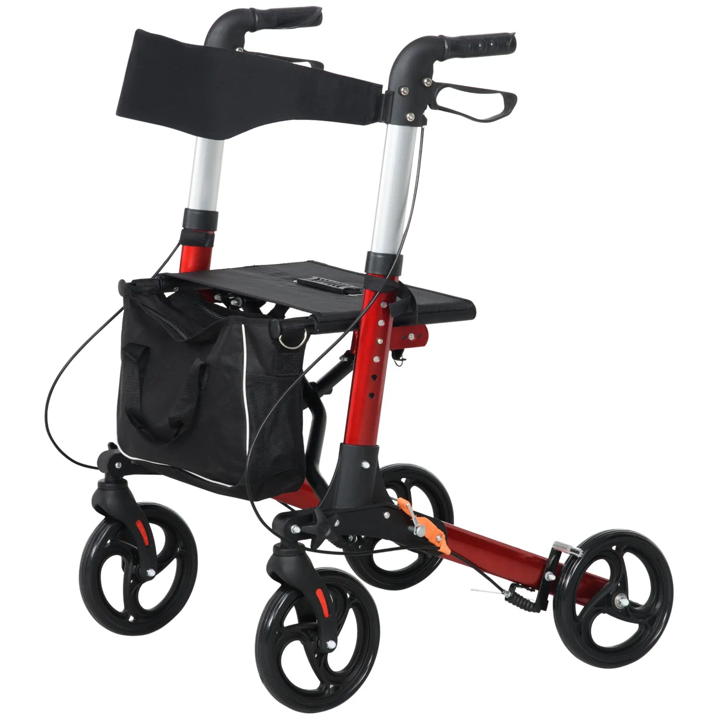 HOMCOM Folding 4 Wheeled Rollator Walker with Seat and Backrest, Lightweight Walking Frame, Dual Brakes, Adjustable Handle Height