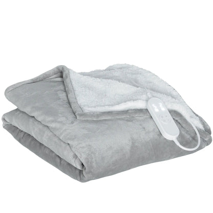 HOMCOM Electric Throw Heated Blanket with 10 Heat Levels & 10H Timer, Machine Washable with Overheat Protection, Grey