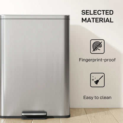 HOMCOM 20L Kitchen Bin with Soft-Close Lid & Stay-Open Function with Pedal & Removable Inner Bucket, Silver Tone