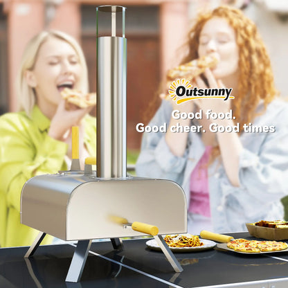 Outsunny Wood Fired Pizza Oven, Portable Wood Pellet Pizza Maker with Pizza Stone and Peel, Foldable Legs, Chimney for Outdoor Cooking