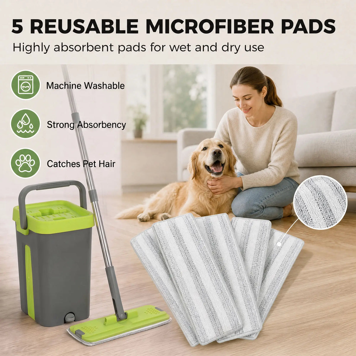 HOMCOM Flat Mop and Bucket with Wringer Set & 2 Chambers, Wet & Dry Use, Dark Grey
