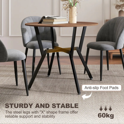 HOMCOM Dining Table, Round Kitchen Table with Black Legs, Anti-Slip Foot Pads, Brown