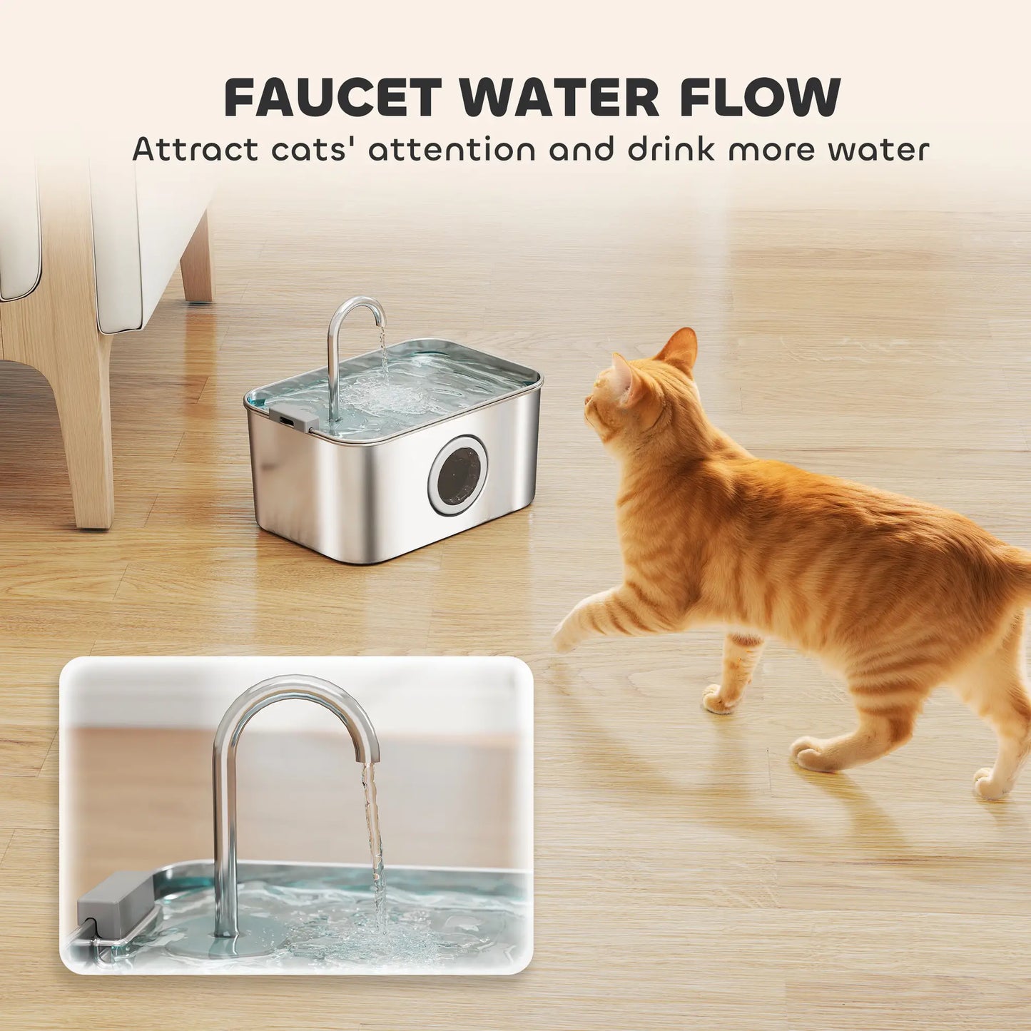PawHut 3.2L Cat Water Fountain for Drinking, Stainless Steel with Visible Water-Level Window, Ultra-Silent Pump