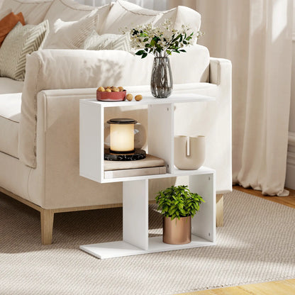 HOMCOM Side Table, Narrow End Table with Storage Shelves, S-Shaped, 3-Tier, White