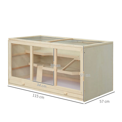 PawHut Wooden Hamster Cage, Small Animals Hutch with Openable Top, Exercise Play House Pen, Natural