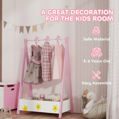 AIYAPLAY Kids Baby Clothing Rack with Hangers, Storage Shelf, Star Theme for Ages 3-6, Pink